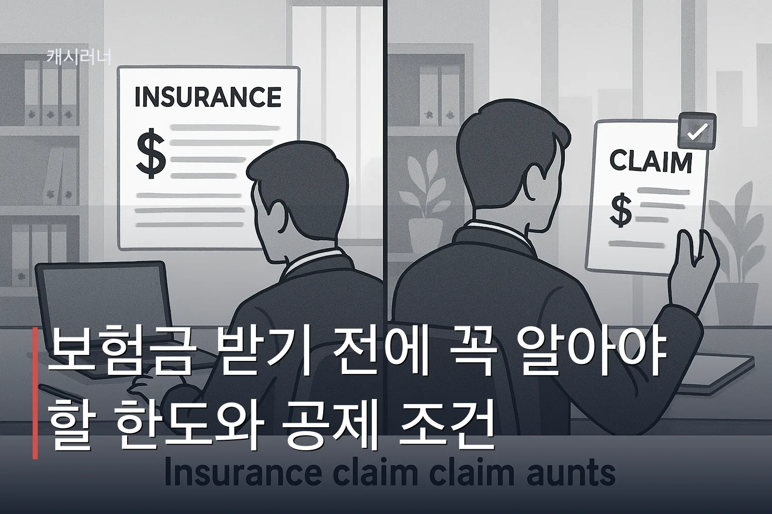 보험금 청구 후 예상과 다른 지급액을 받은 상황을 설명하는 이미지로, 보험금 한도와 실제 지급액의 차이를 시각적으로 비교합니다.